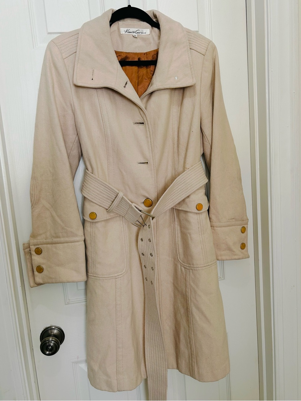 Kenneth Cole New York Ivory wool Trench Coat with Belt